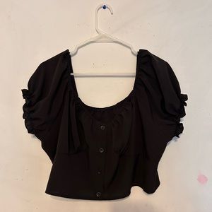 Black cropped top button up
